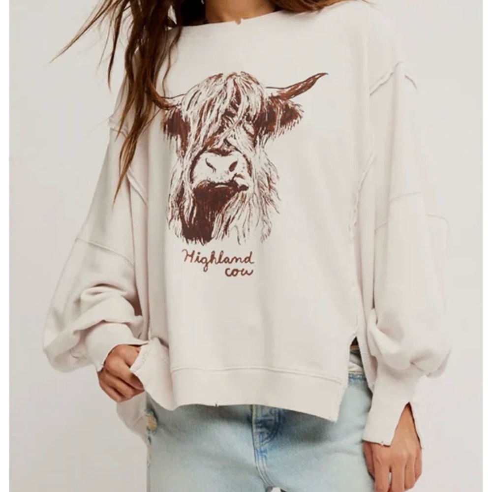 Free People Cream Graphic Highland Cow Camden-SOLD OUT PRINT